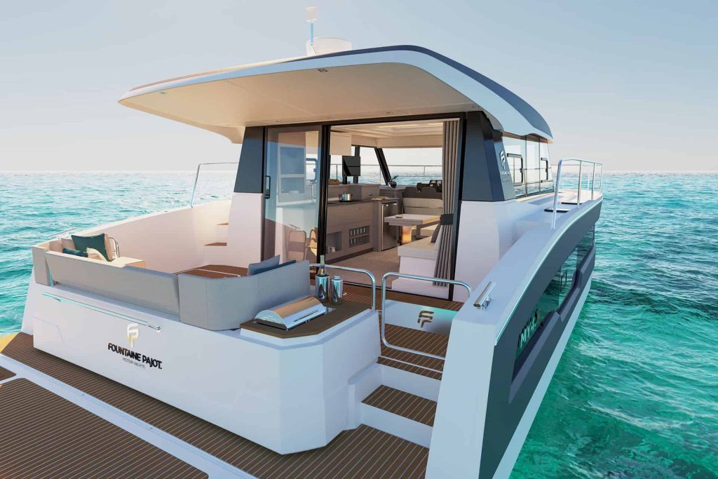 This is photo of a new Fountain Pajot catamaran