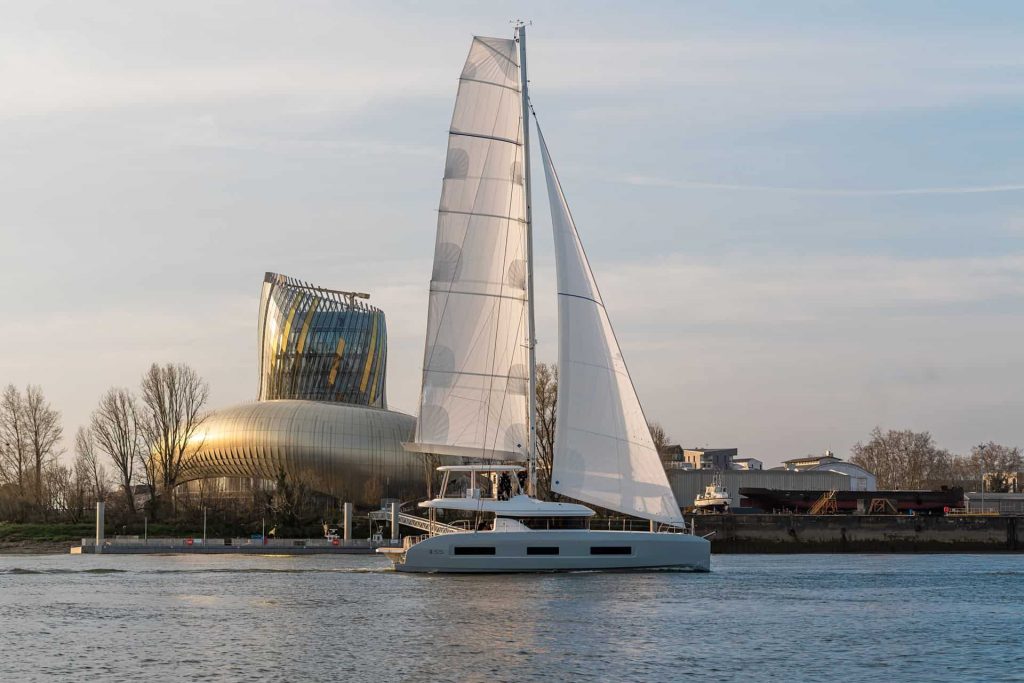 This is photo of a Lagoon 55 sailing