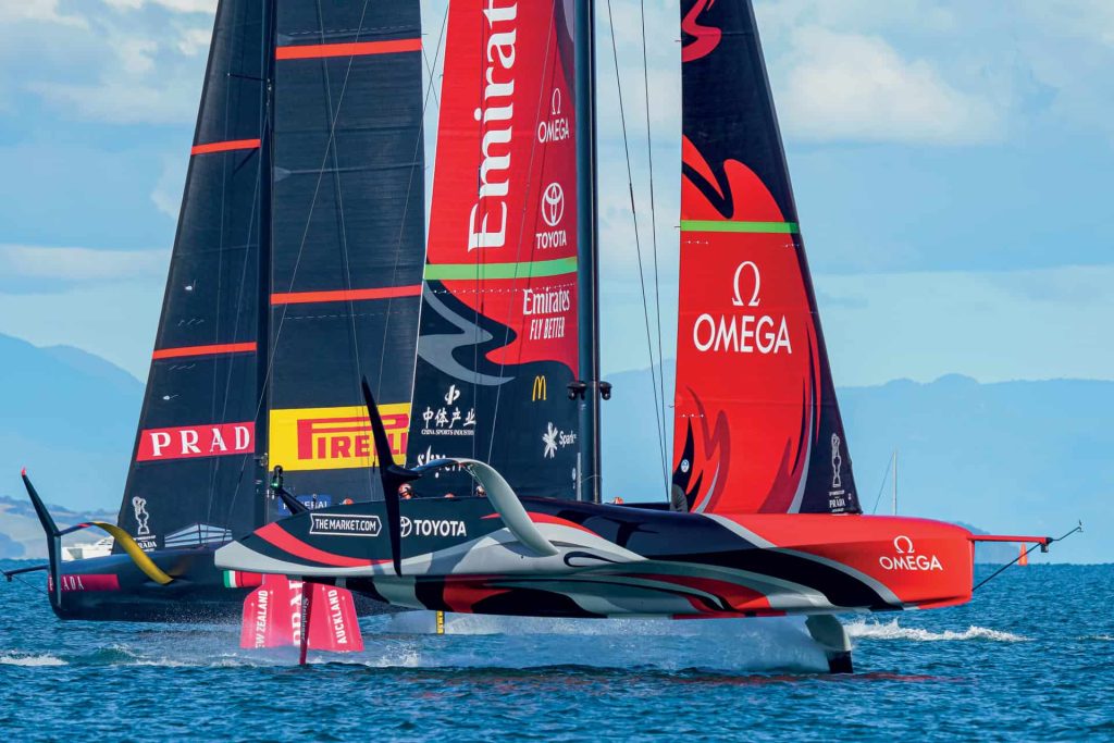 This is photo of a foiling monohull