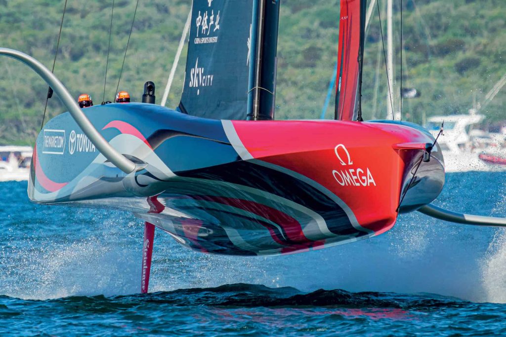 This is photo of a foilin monohull