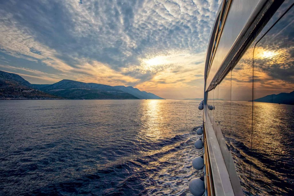 This is photo of a Kristal glass on a yacht