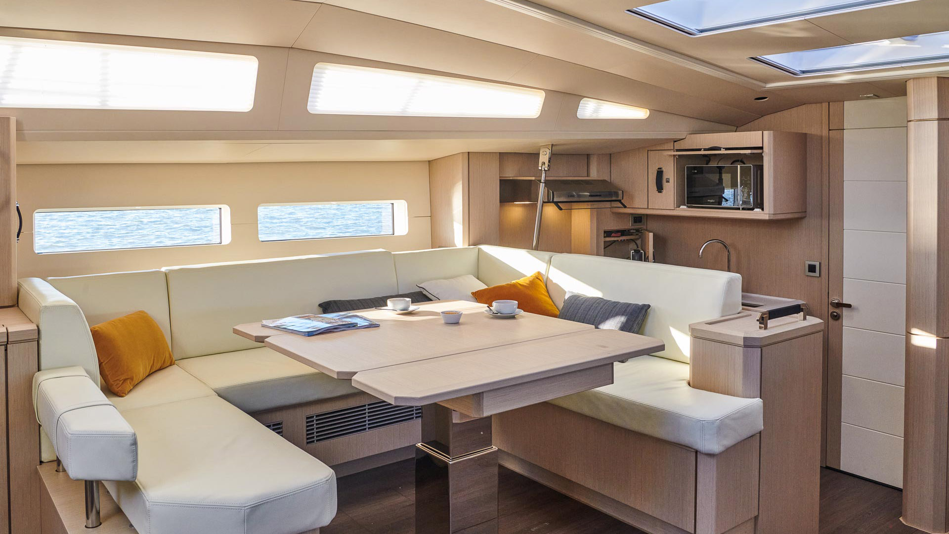 Jeannea Yachts 60 dining area and galley