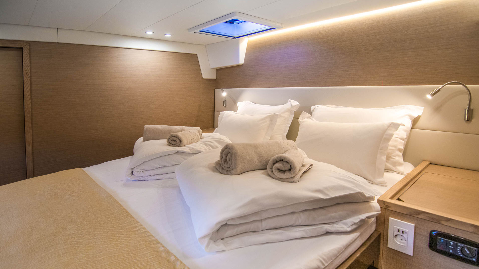 Front port cabin of the Lagoon 560 S2 catamaran