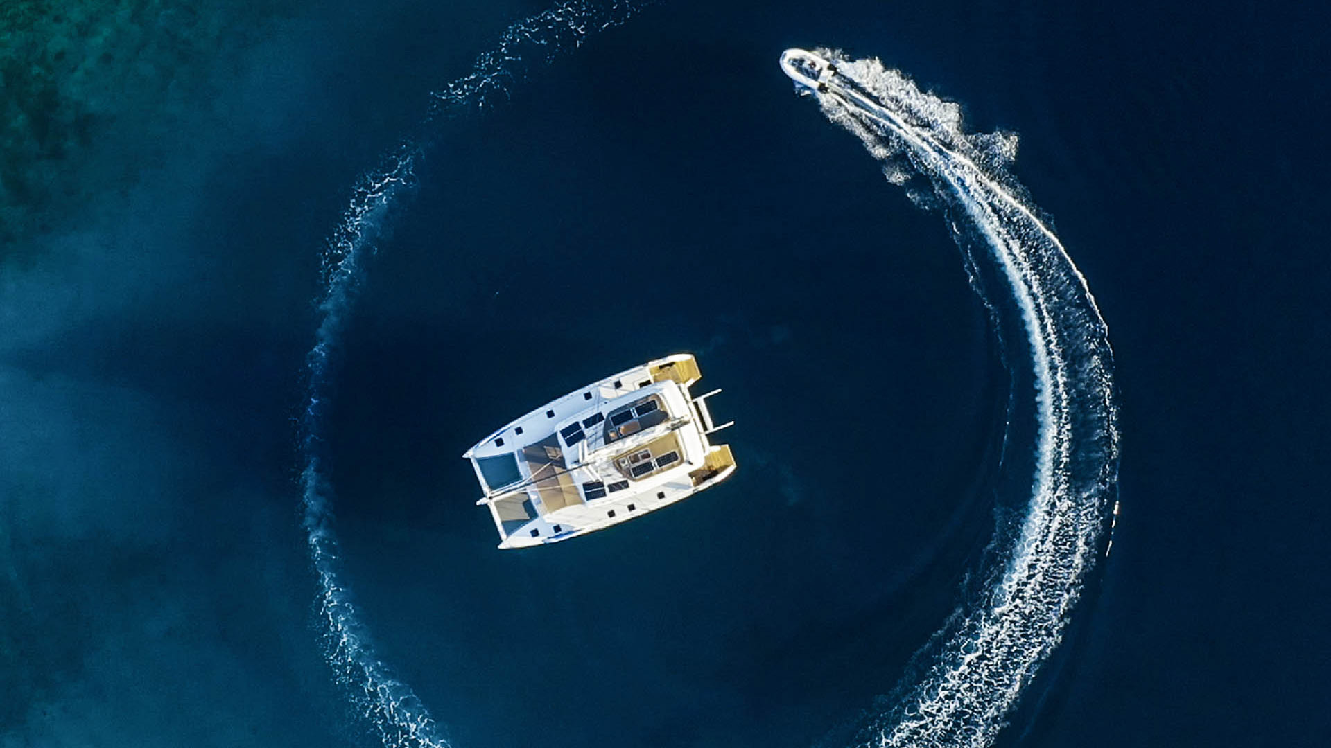 Aerial view of the Lagoon 560 S2 catamaran