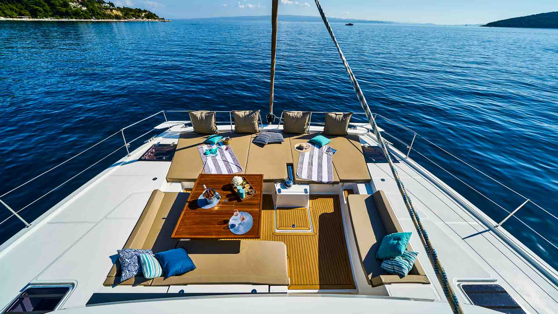 Bow sunbathing area of the Bali 5.4 catamaran