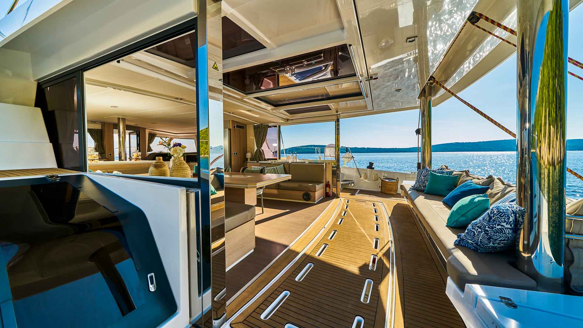 Salon entrance view of the Bali 5.4 catamaran