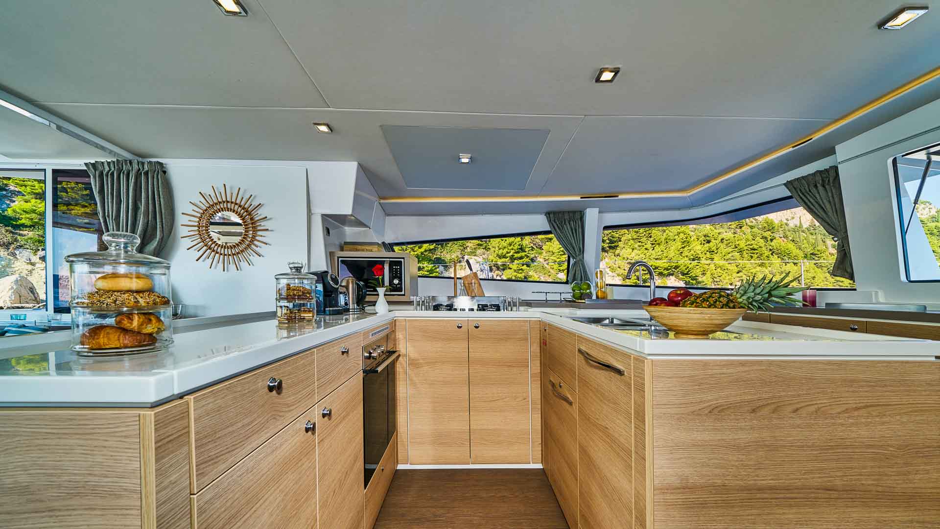 Kitchen view of the Bali 5.4 catamaran