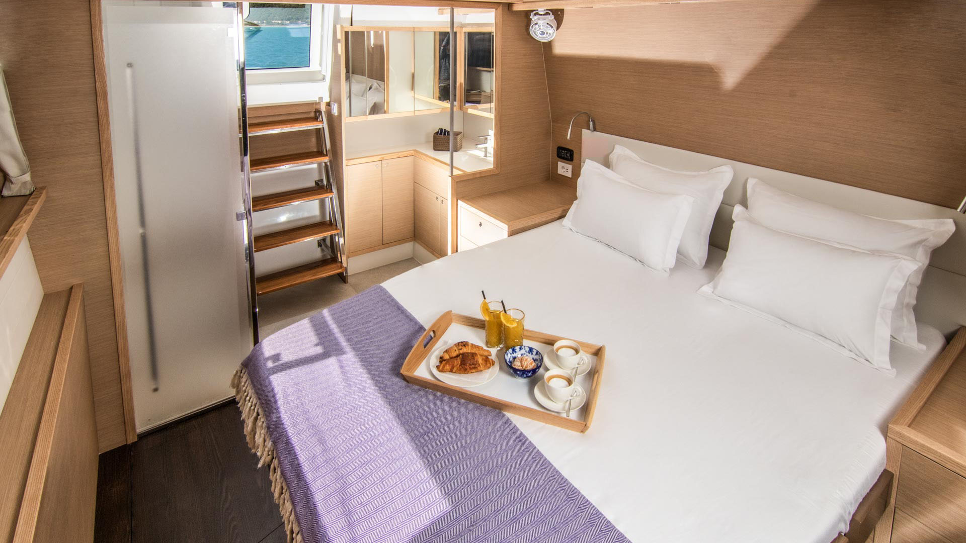 Aft starboard cabin view of the Lagoon 560 S2 catamaran