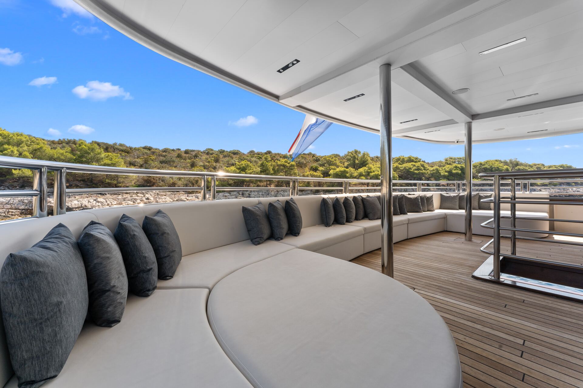 Cushioned area on upper deck aft