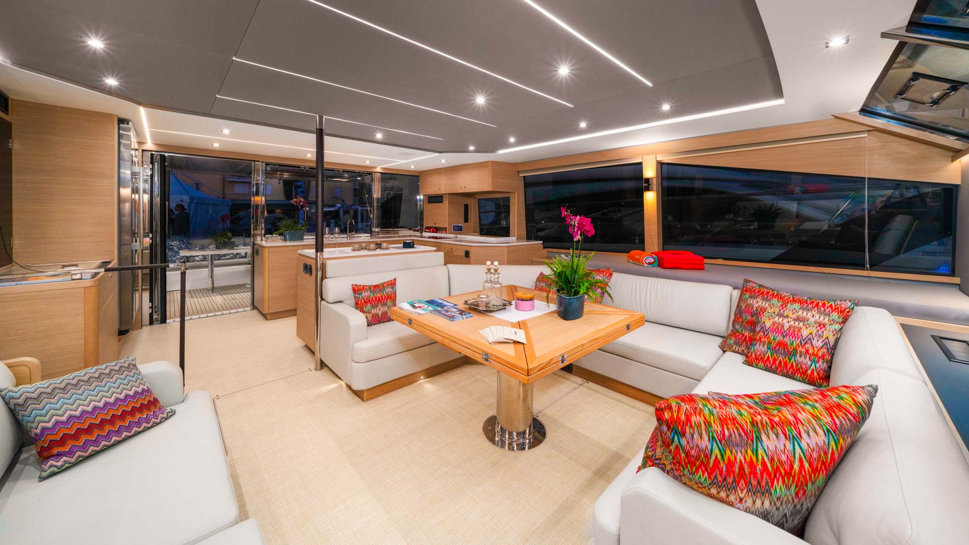Salon and the galley of the By My Side catamaran