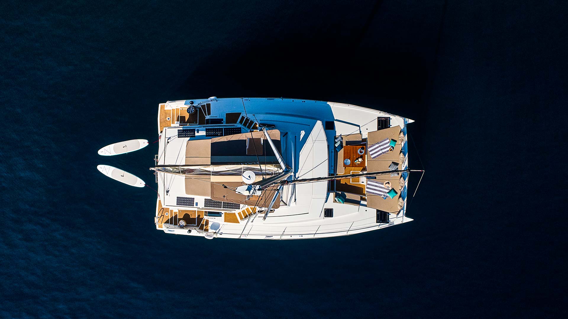 Aerial view of the Bali 5.4 catamaran