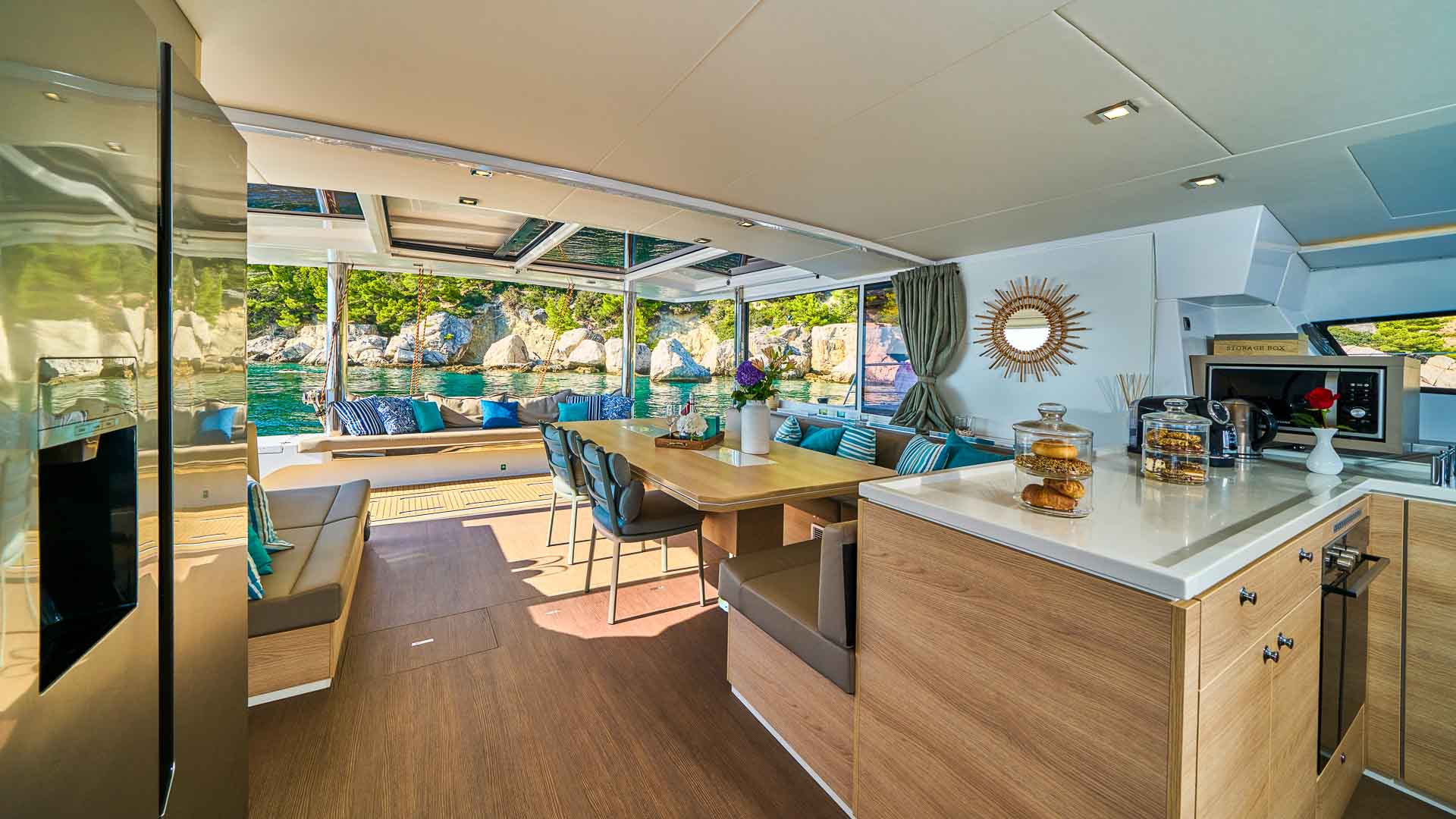 Salon view of the Bali 5.4 catamaran