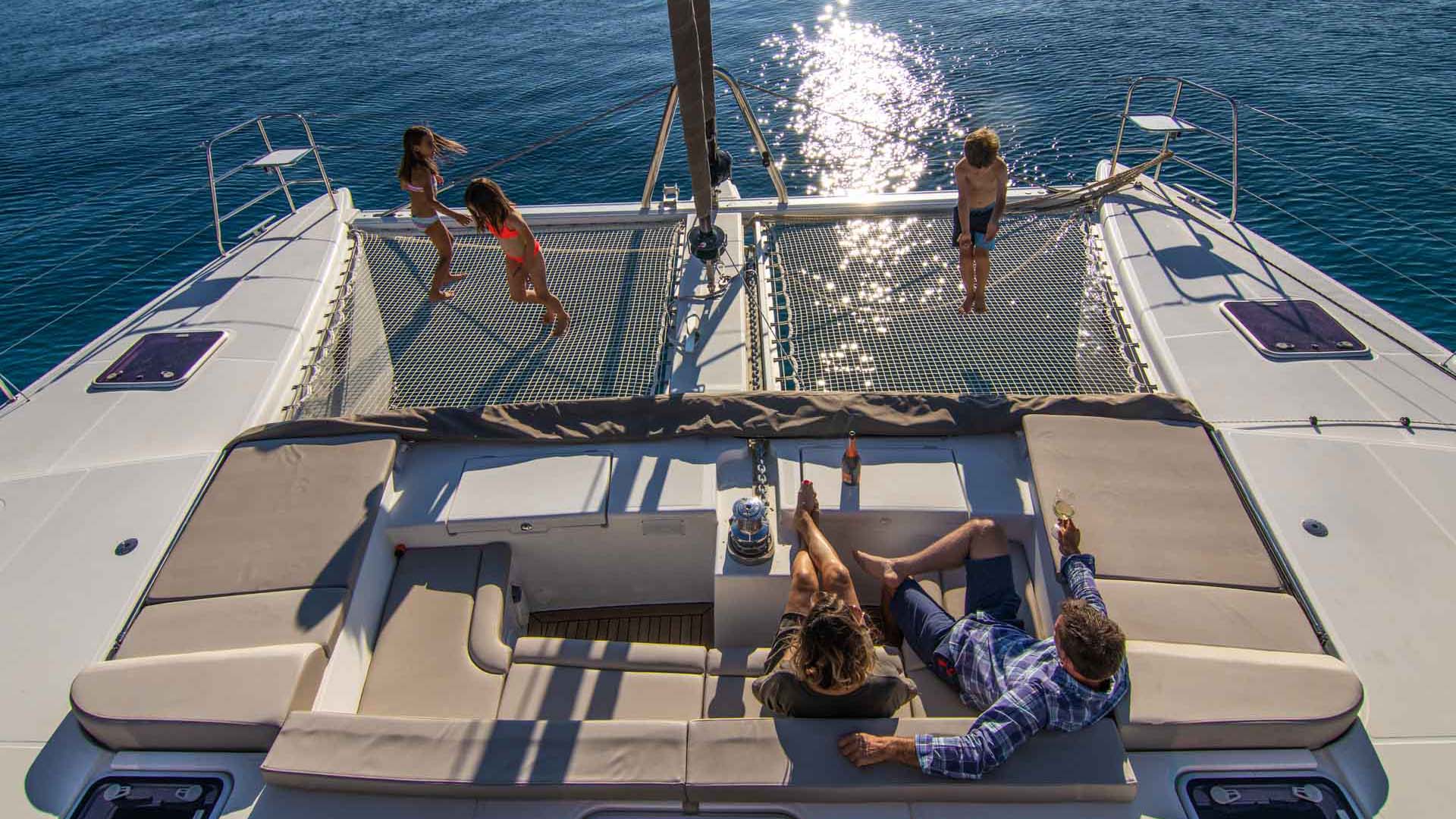 Foredeck view of the Lagoon 560 S2 catamaran