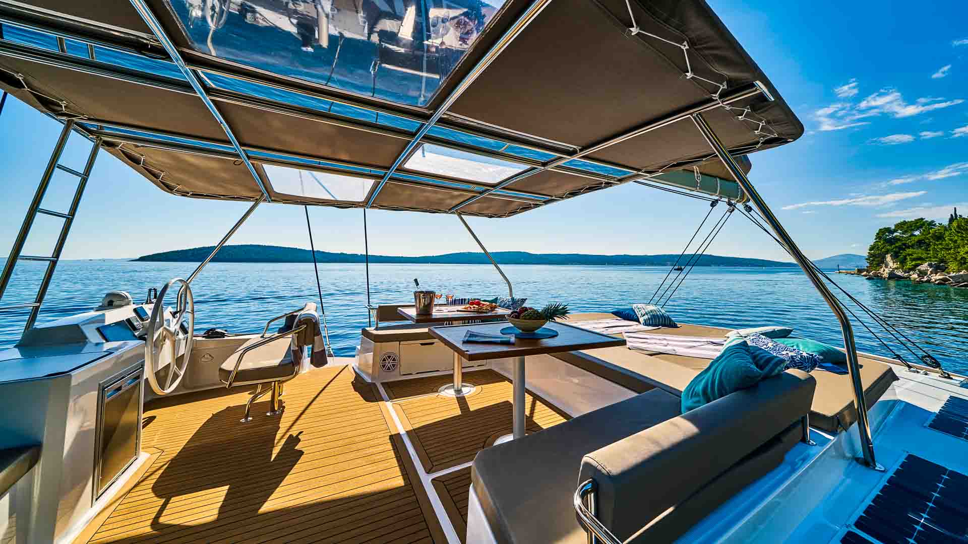 Flybridge view of the Bali 5.4 catamaran