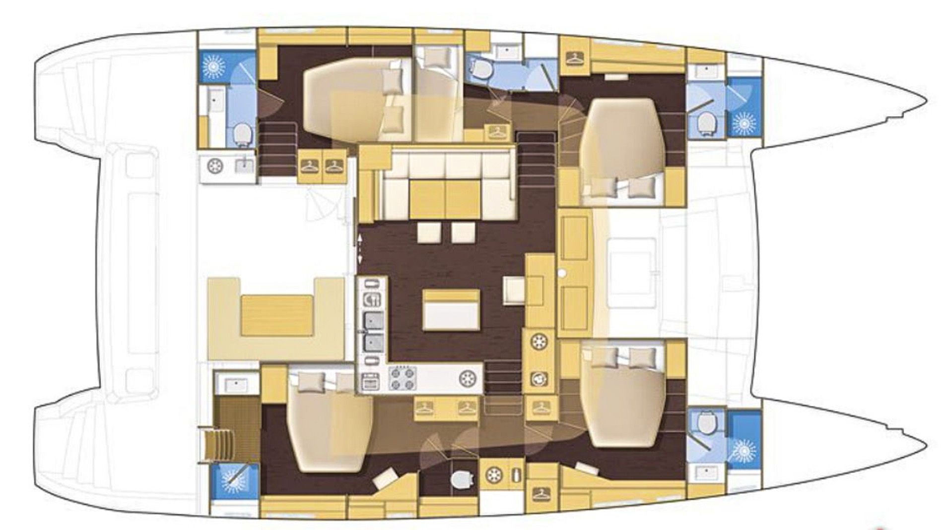 Catamaran layout of the Lagoon 560 S2