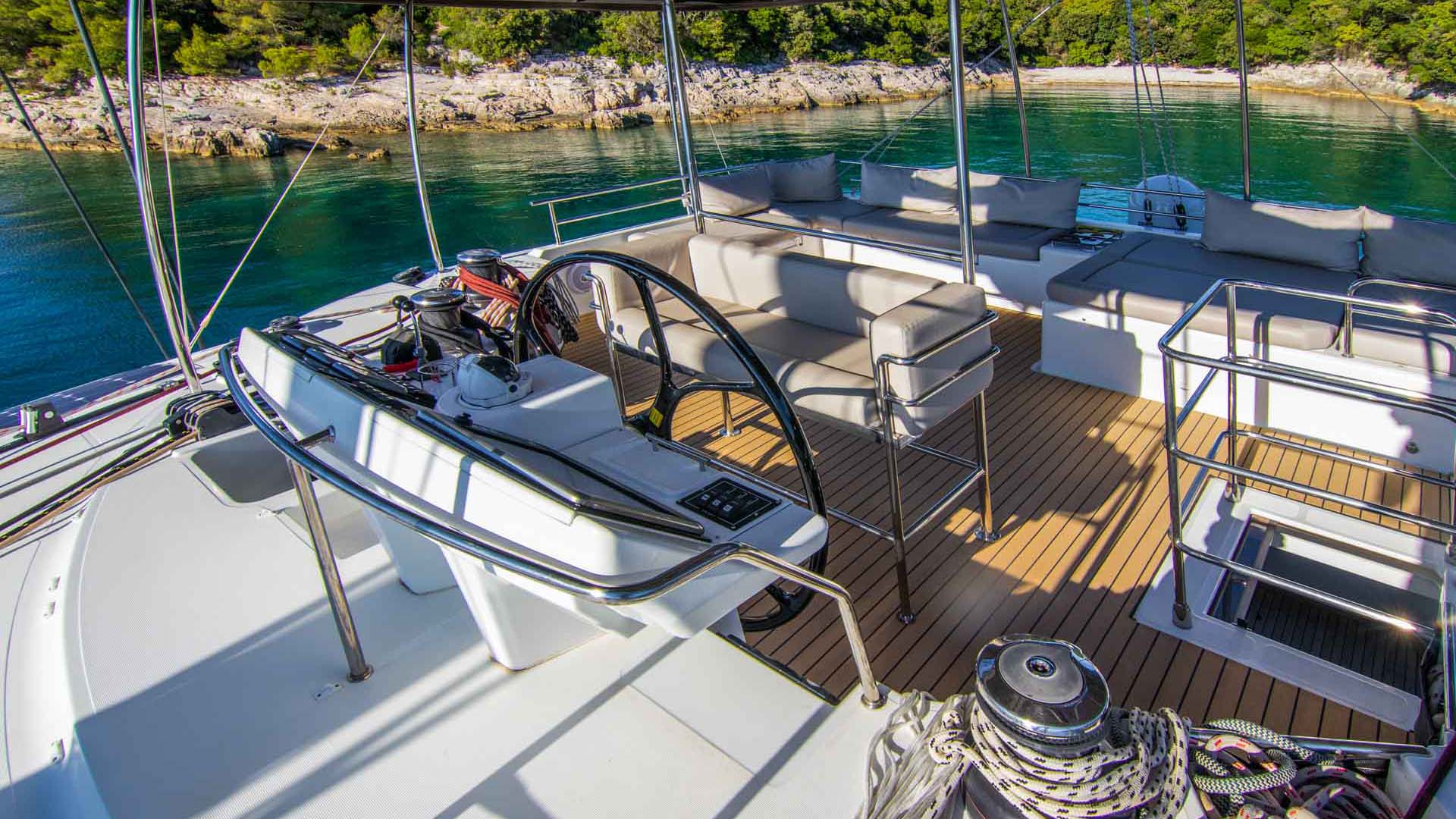 Flybridge view of the Lagoon 560 S2 catamaran
