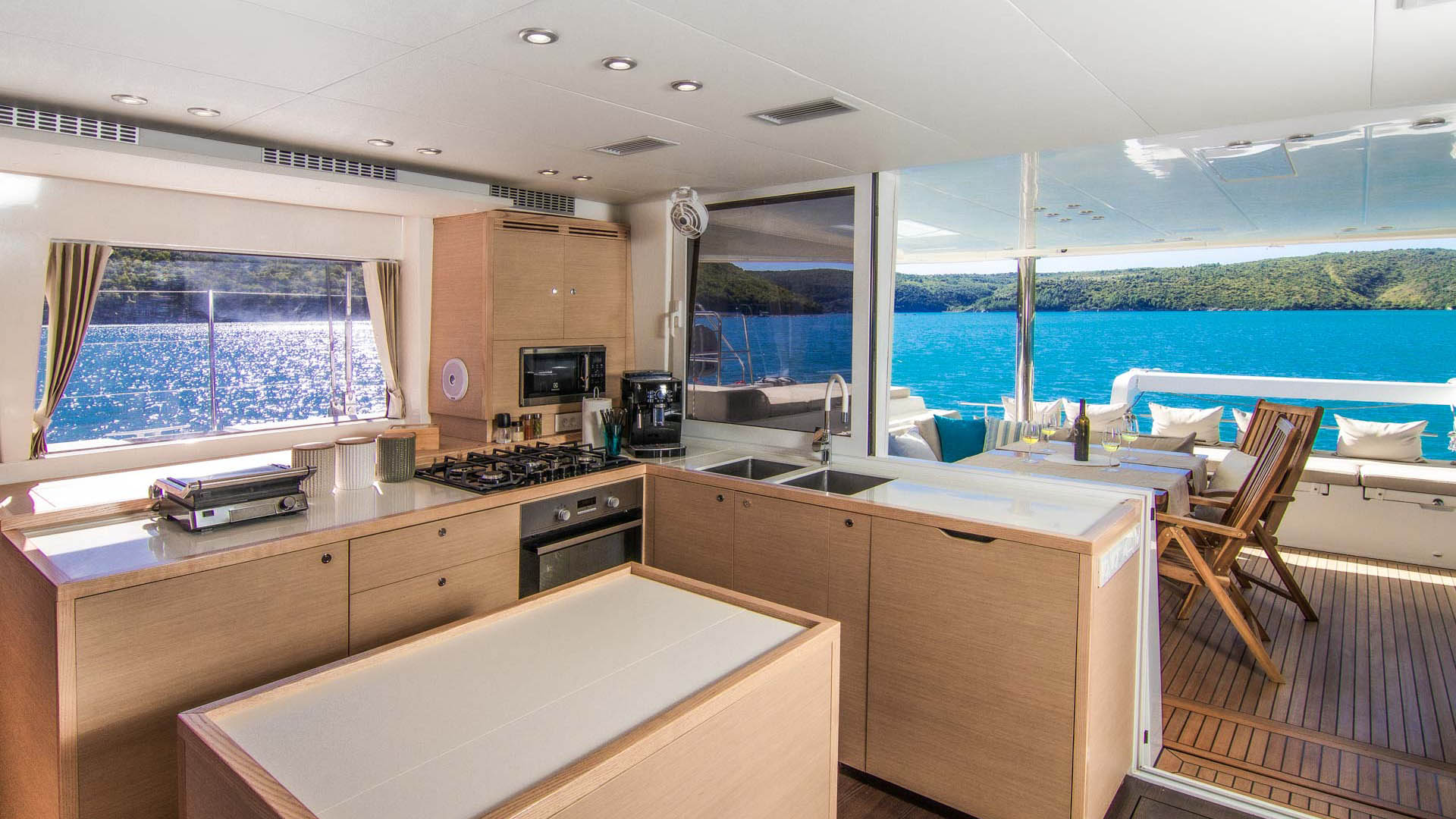 Kitchen view of the Lagoon 560 S2 catamaran