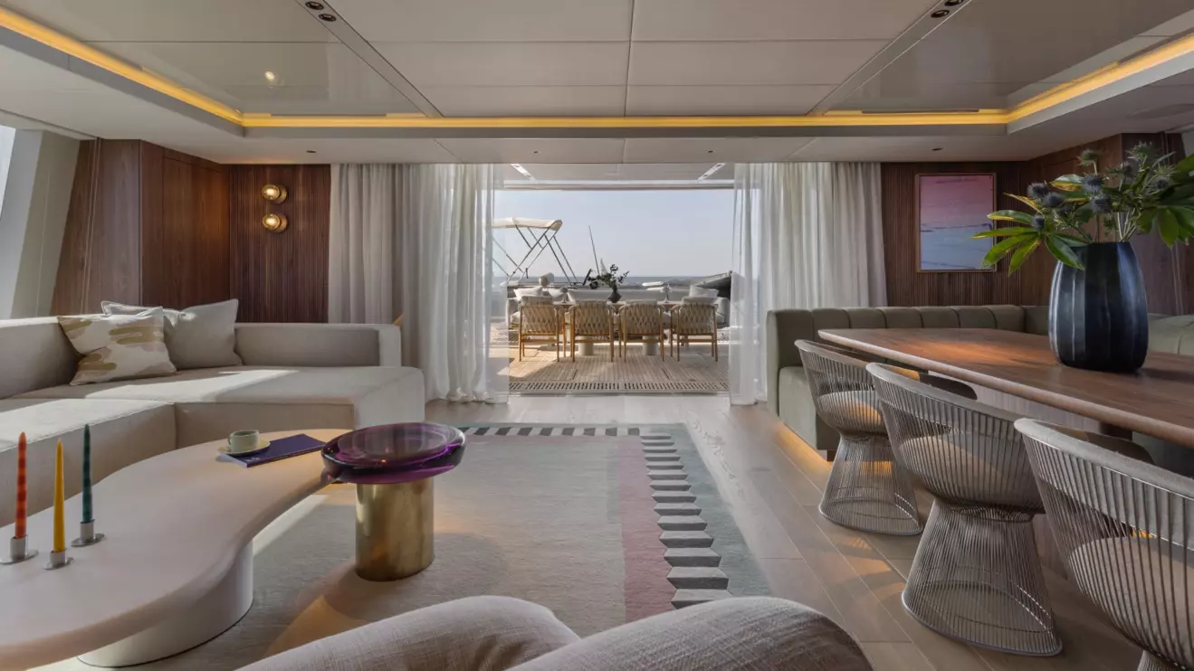 Interior lounge of Sunreef 80 available for charter in Croatia.