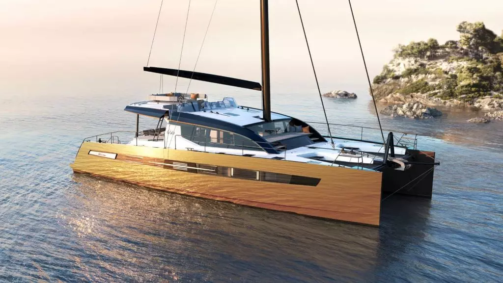 This is a photography of new Privilege Signature 650 luxury catamaran