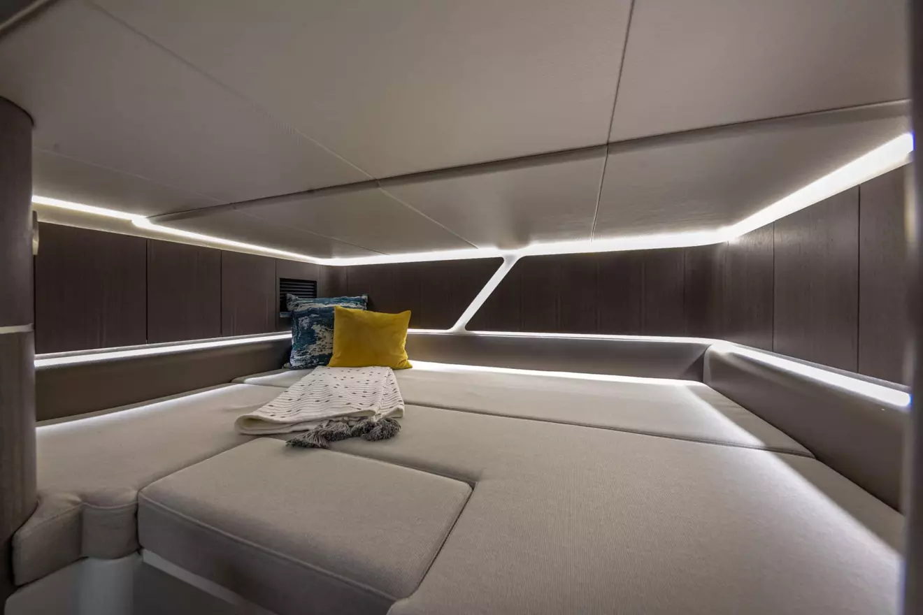 This is photo of a Galeon 325 GTO cabin