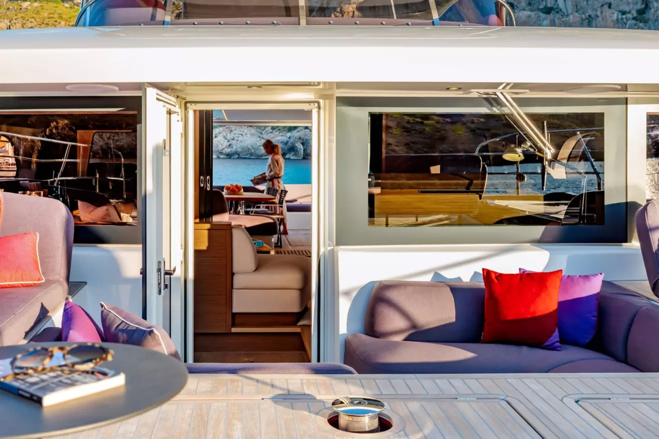Lagoon Sixty7 aft cockpit and salon