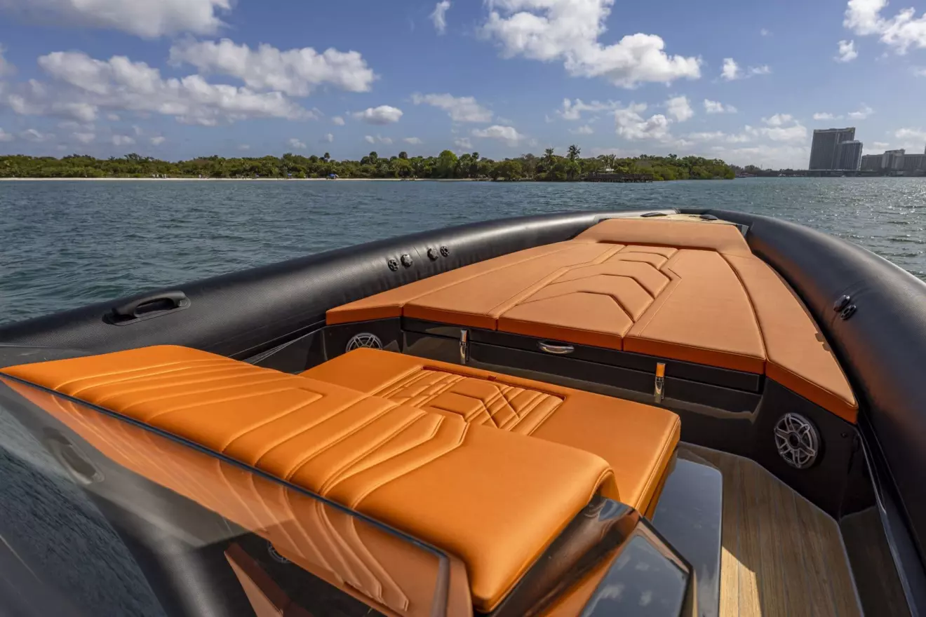 The Alpha 40 features expansive deck areas designed for socializing and relaxation, with customizable layouts.
