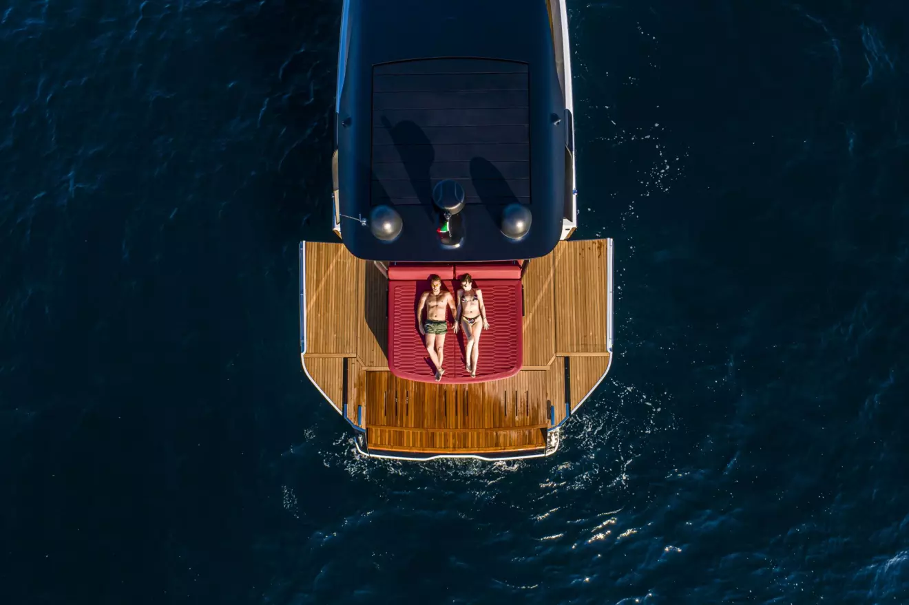Cranchi A46 Luxury Tender open side panels teak deck