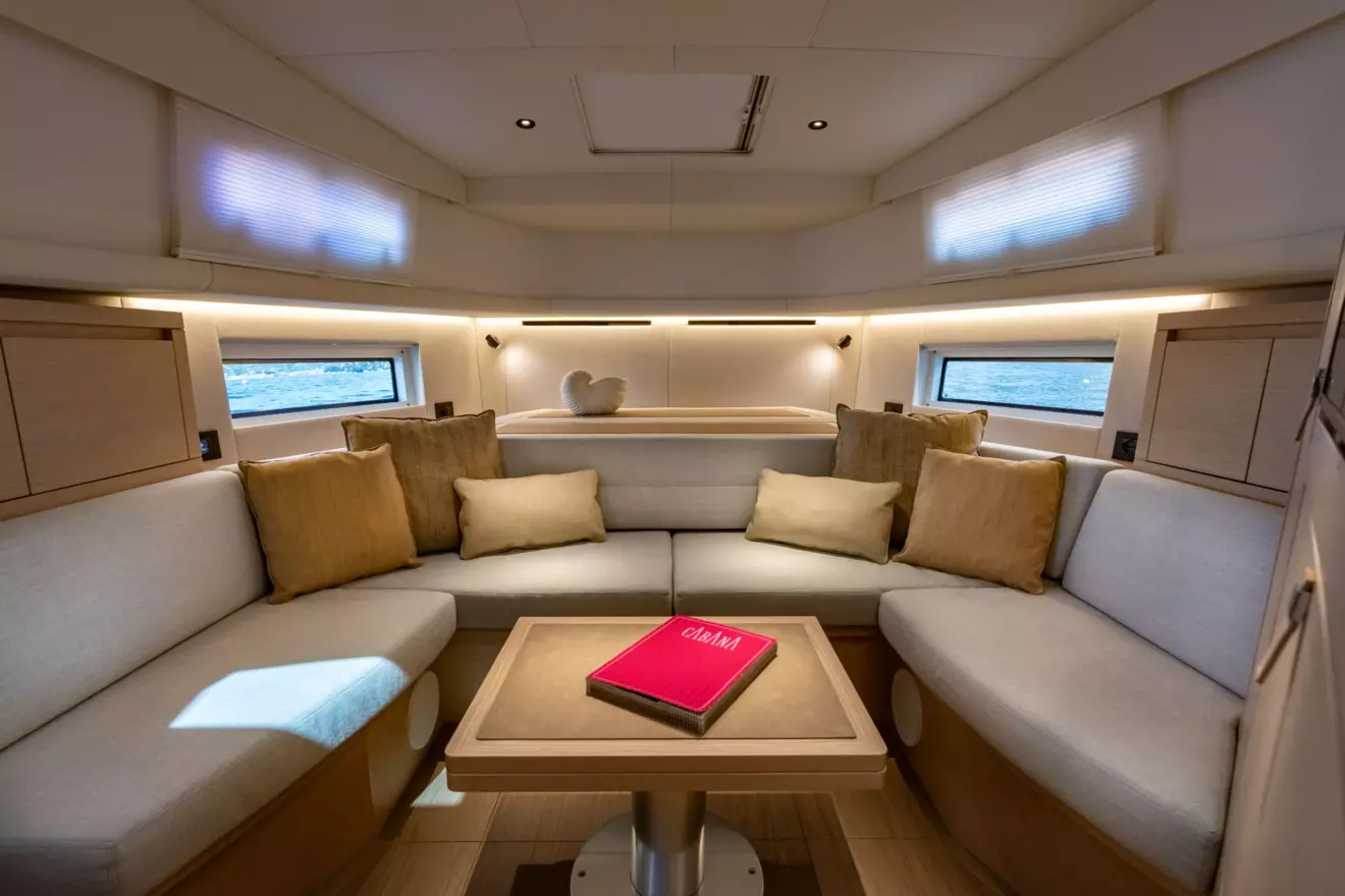 Forward dinette area inside the new Pardo 43