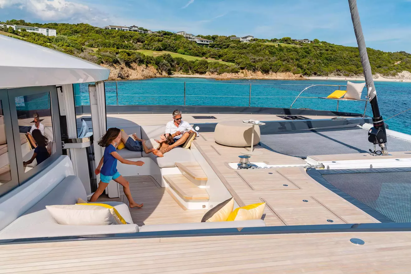 Lagoon 77 bow lounge