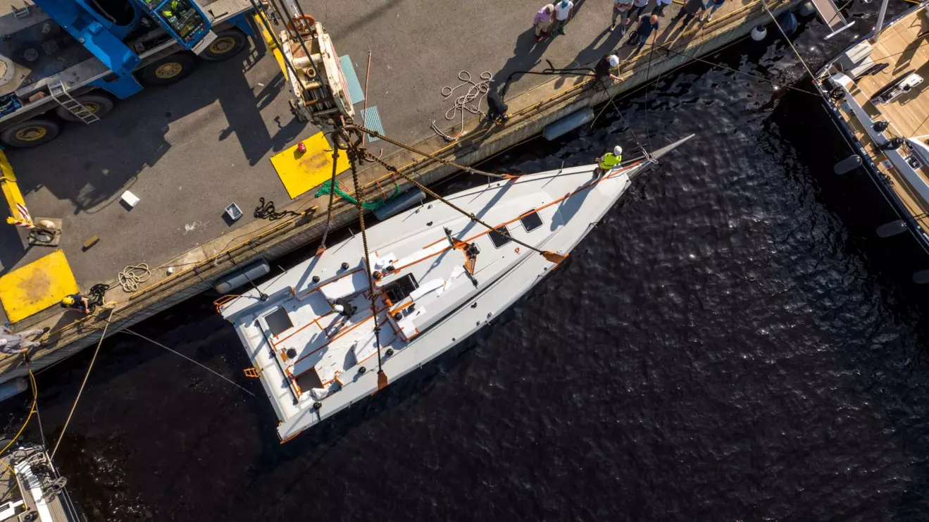 racing yacht Clubswan 43 aerial view
