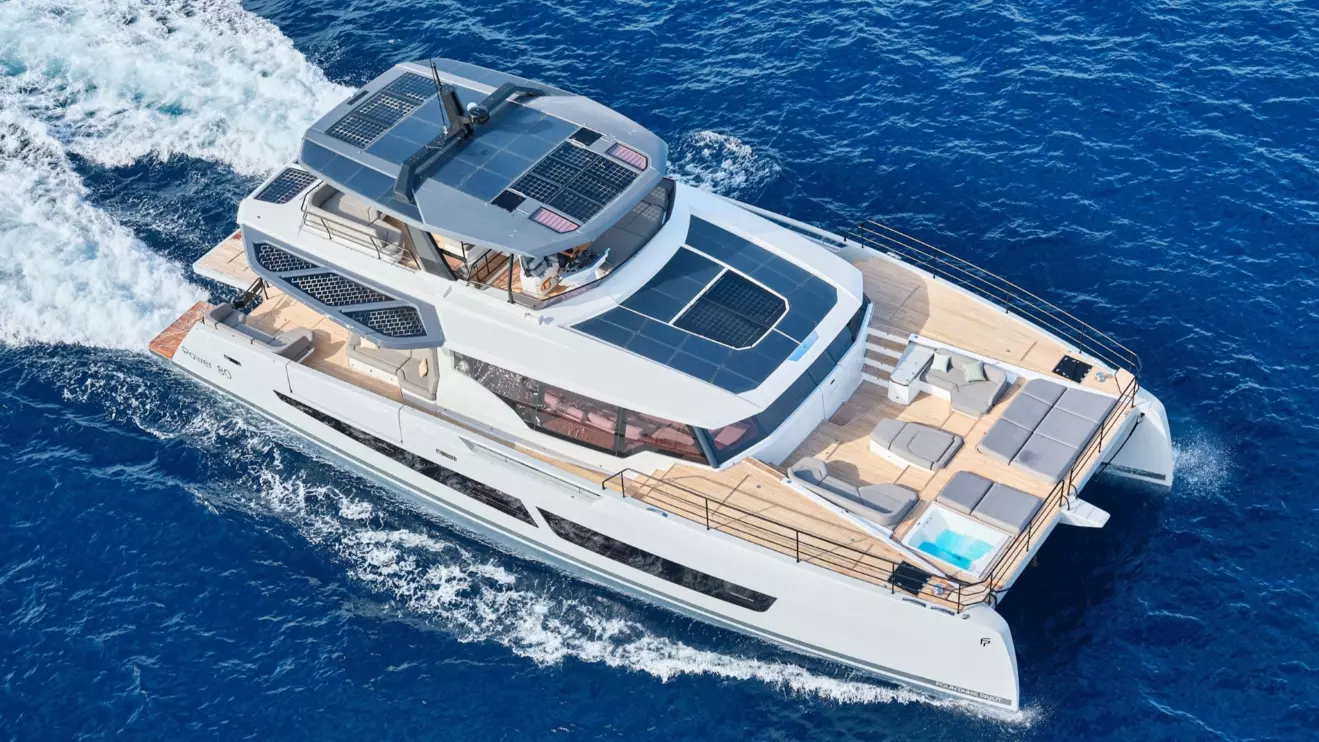 Fountaine Pajot Power 80 aerial view