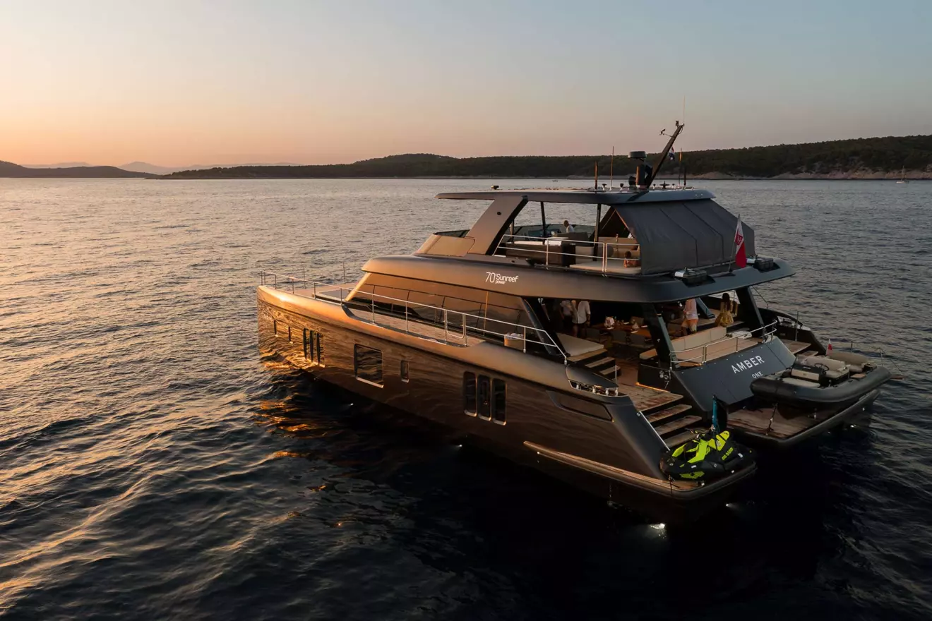 Sunreef 70 Power side view sunset