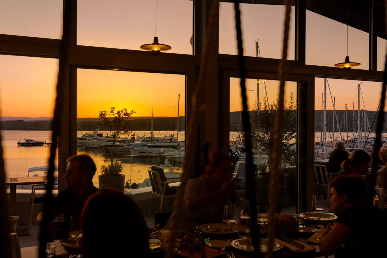 restaurant marina at sunset