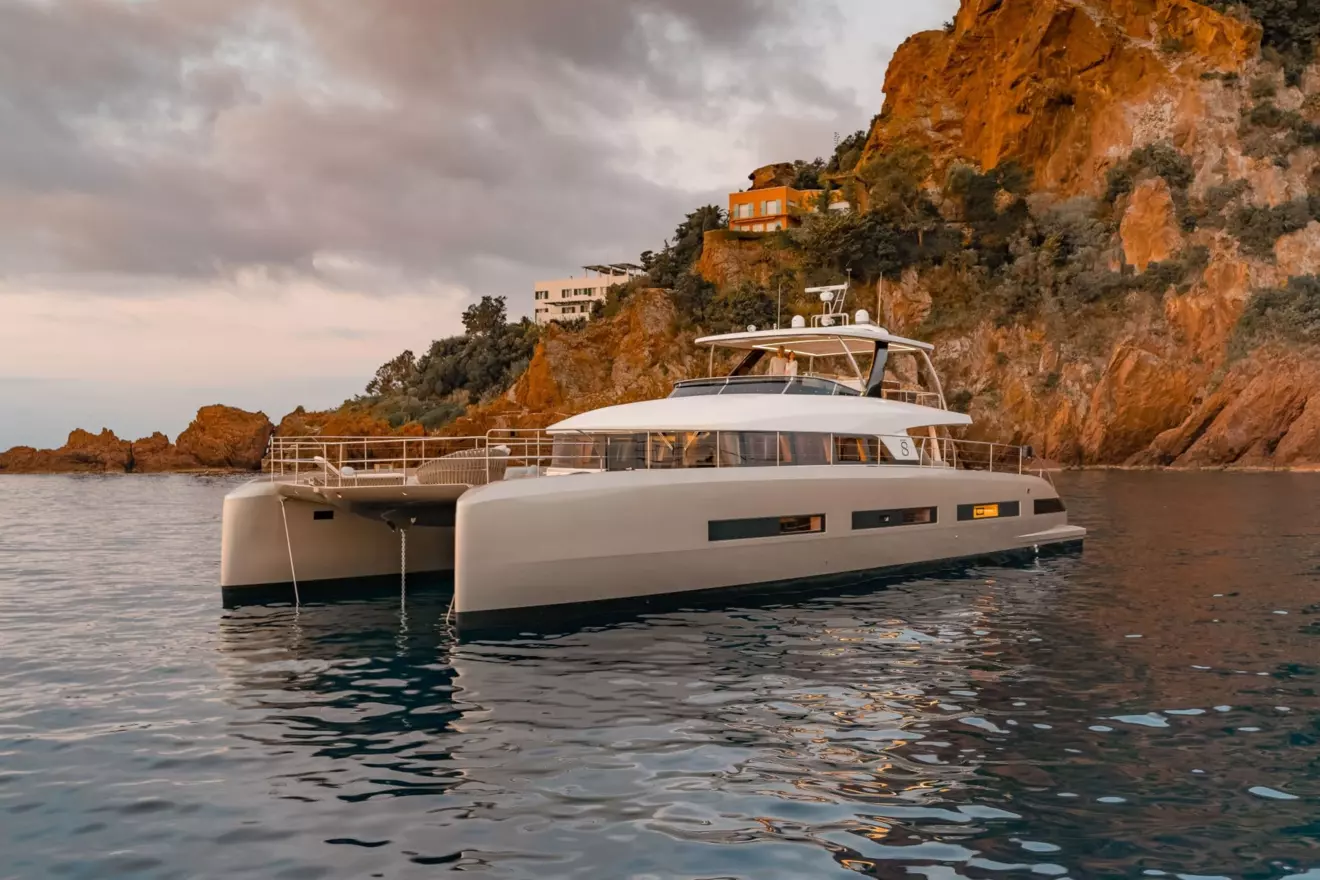Front view of the Lagoon Seventy 8.