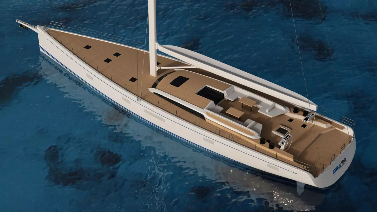 Nautor Swan 100, Swan Maxi sailing yacht aerial view