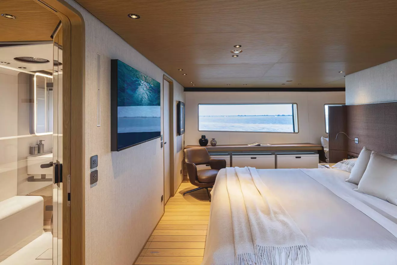 Custom Line Navetta 38 owners cabin