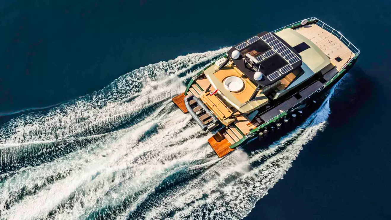 Luxury power catamaran 'Over The Moon' sailing in Croatia.