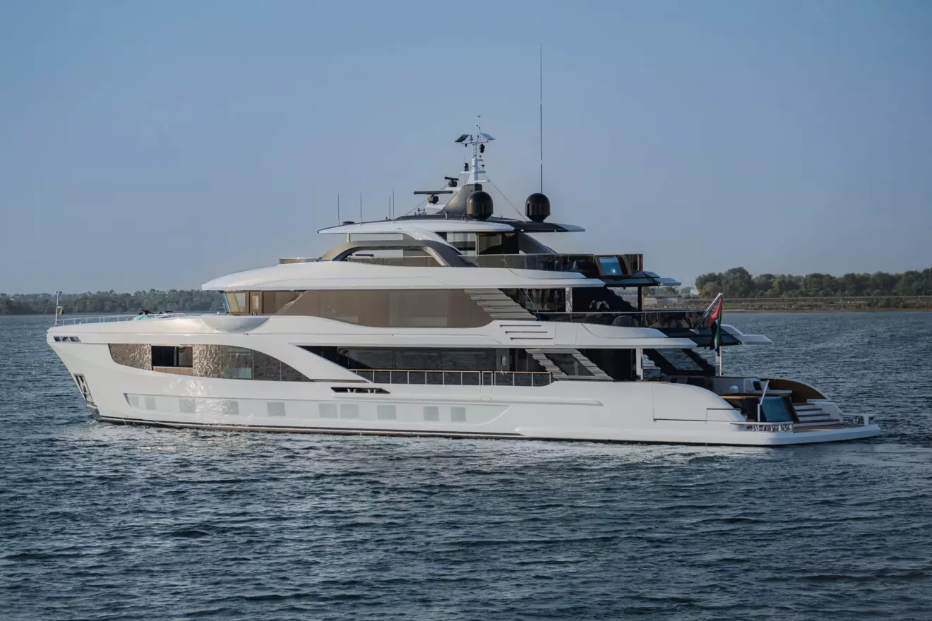 Majesty 145 superyacht cruising at sea