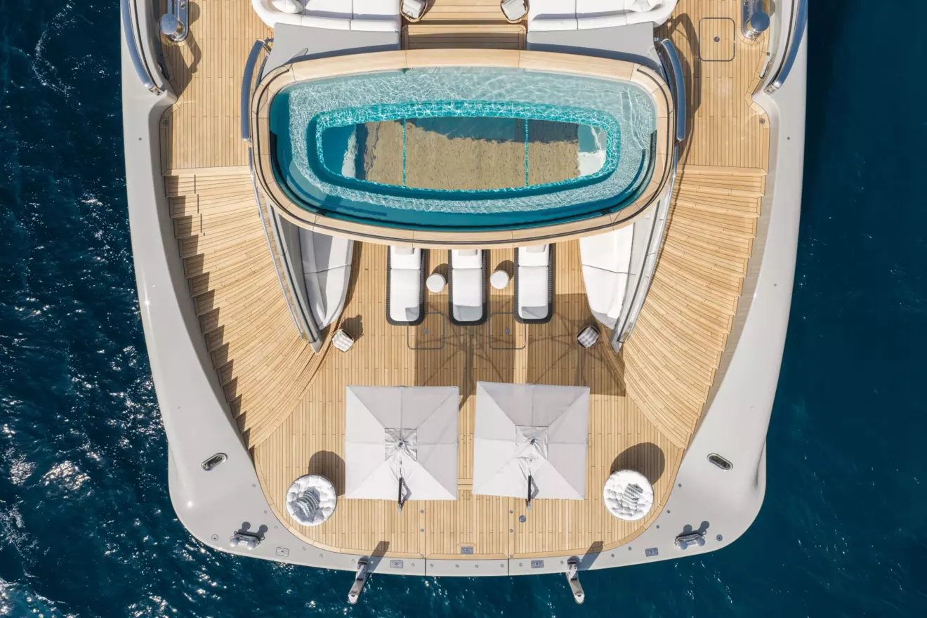 Superyacht L&uuml;rssen Nixie glass swimming pool  aerial view