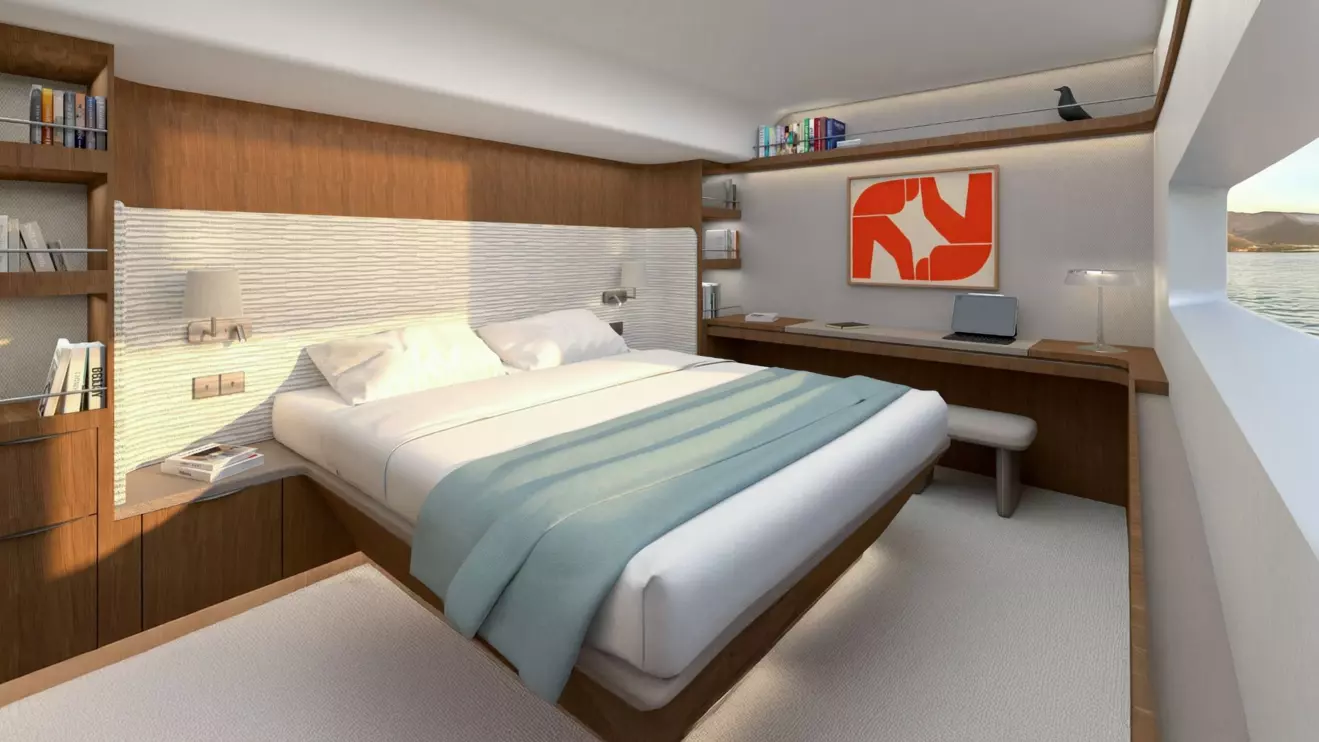 Luxury owner&rsquo;s suite in the hull of a Bali 7.0 catamaran