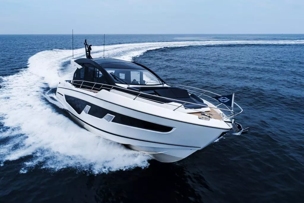 This is a photography of Sunseeker Predator motor yacht