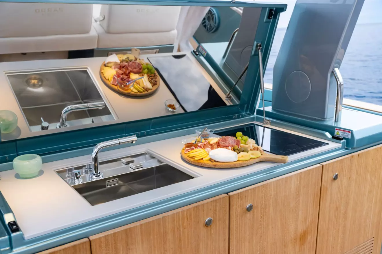 Reworked external galley and outdoor workspace on Pardo 43