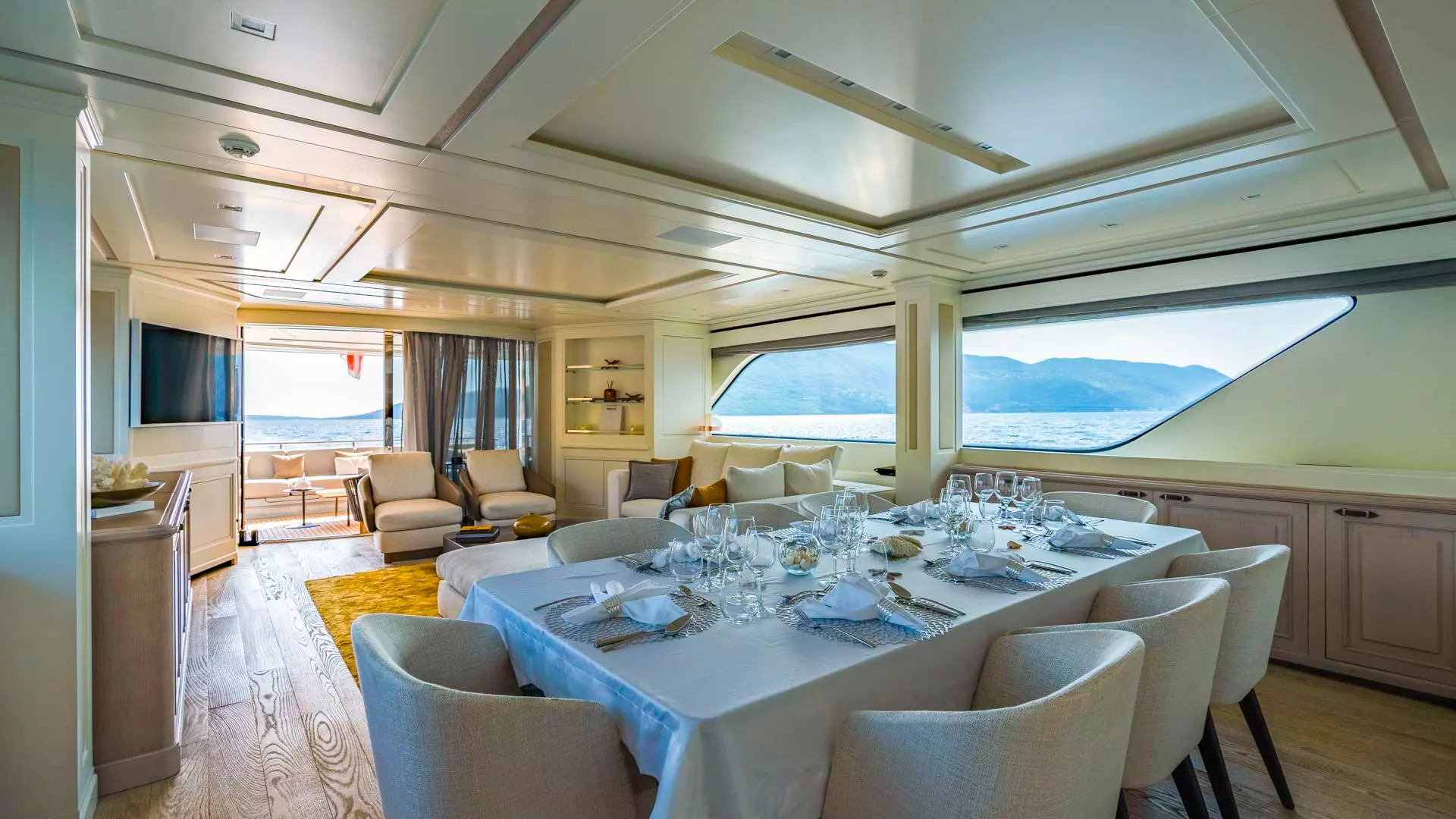 Table settings aboard luxury yacht