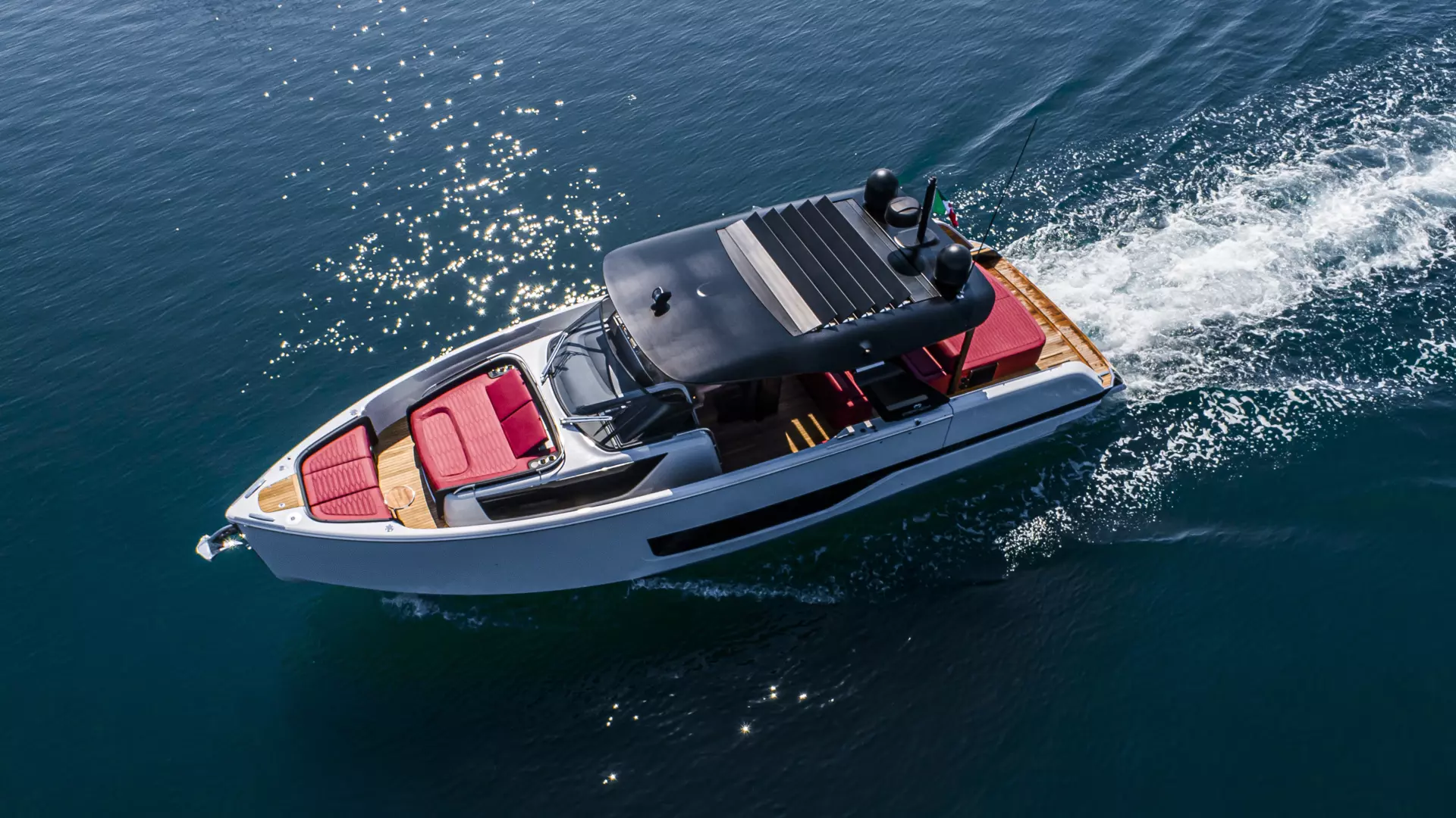 Cranchi A46 Luxury Tender underway open sea aerial view