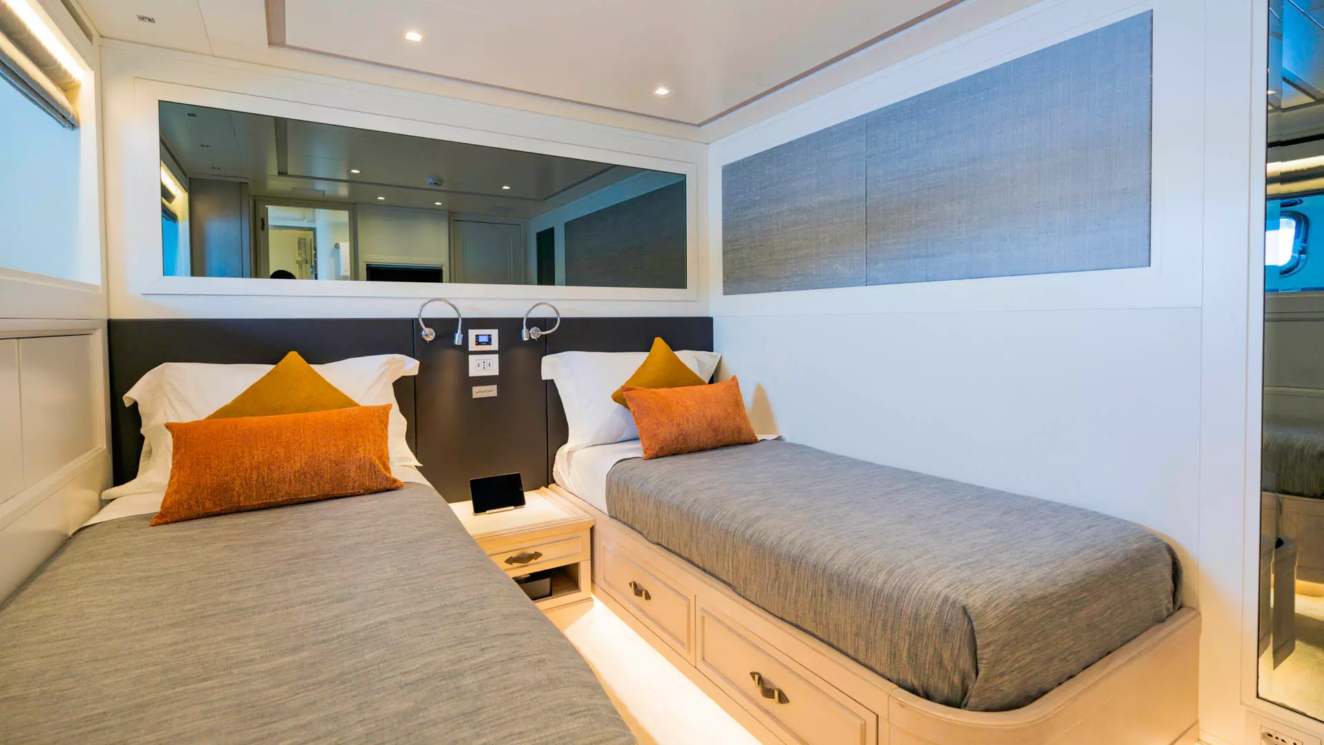 Twin cabin of luxury yacht