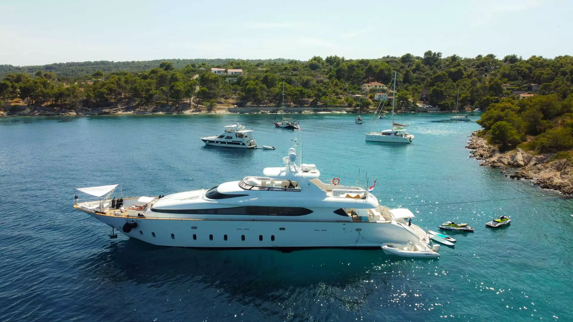 Portside view of luxury yacht