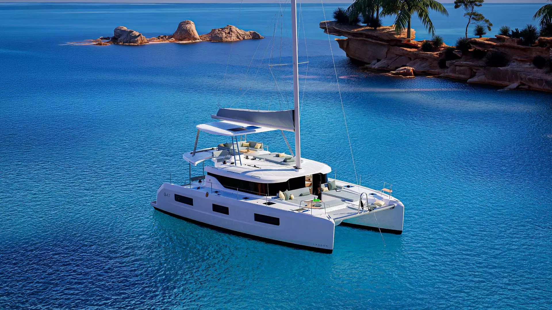 Sailing catamaran Lagoon 47 front view