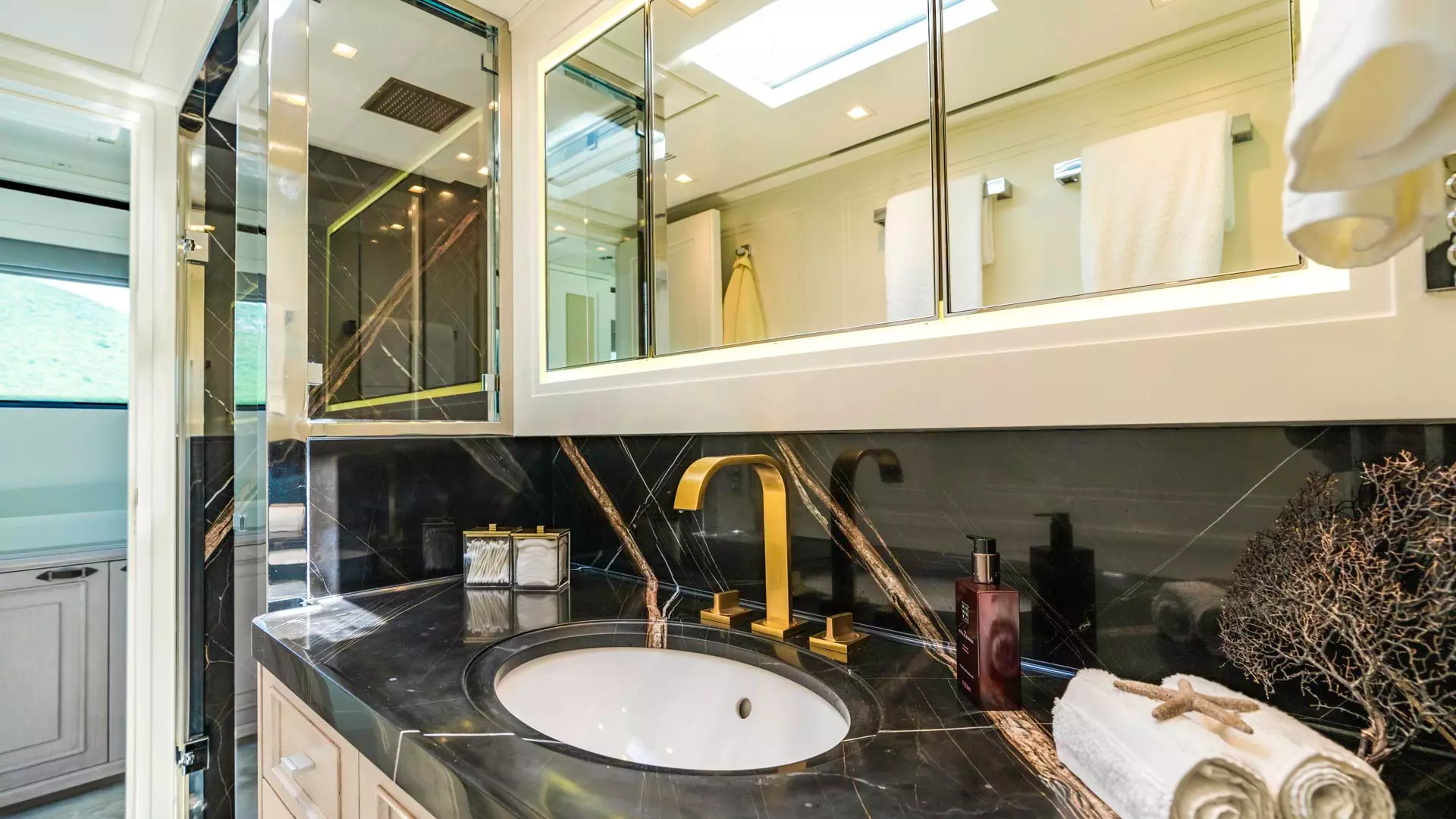 Master bathroom of luxury yacht