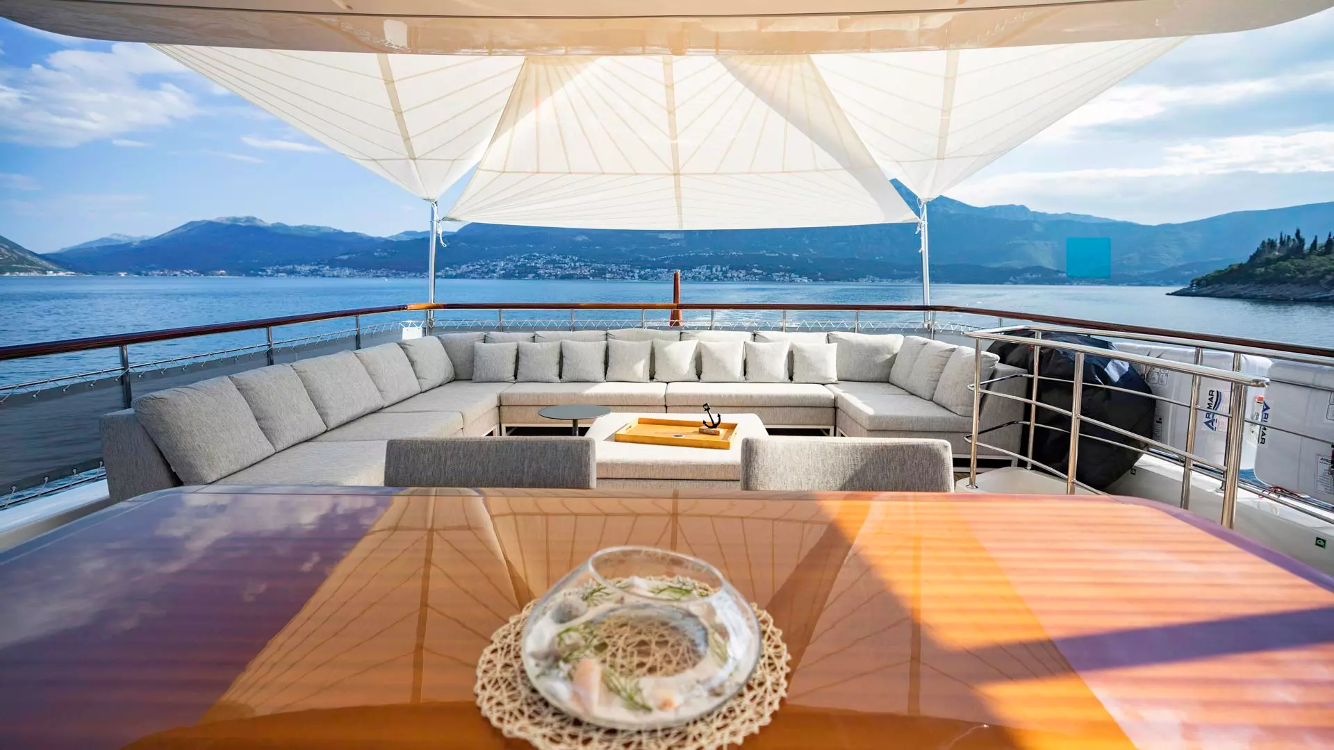 Fly view aboard luxury yacht
