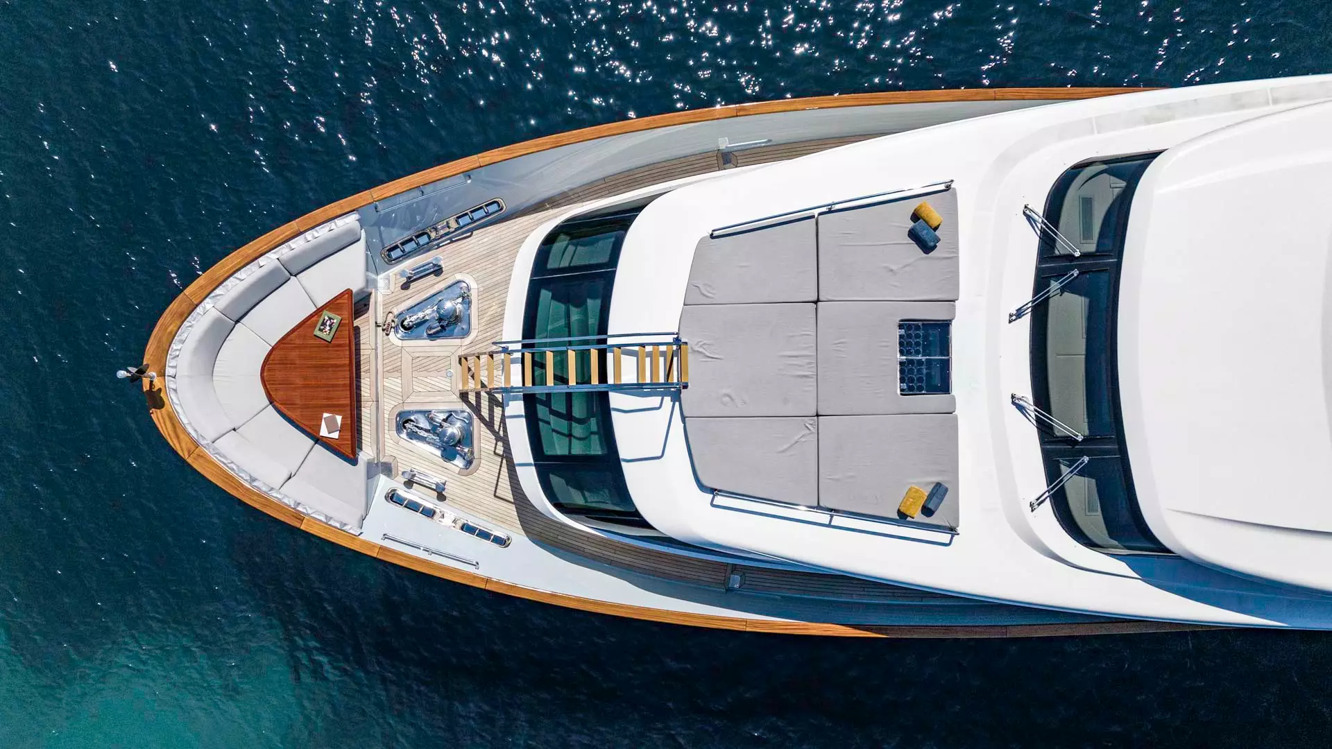 Bow sun pads aboard luxury yacht